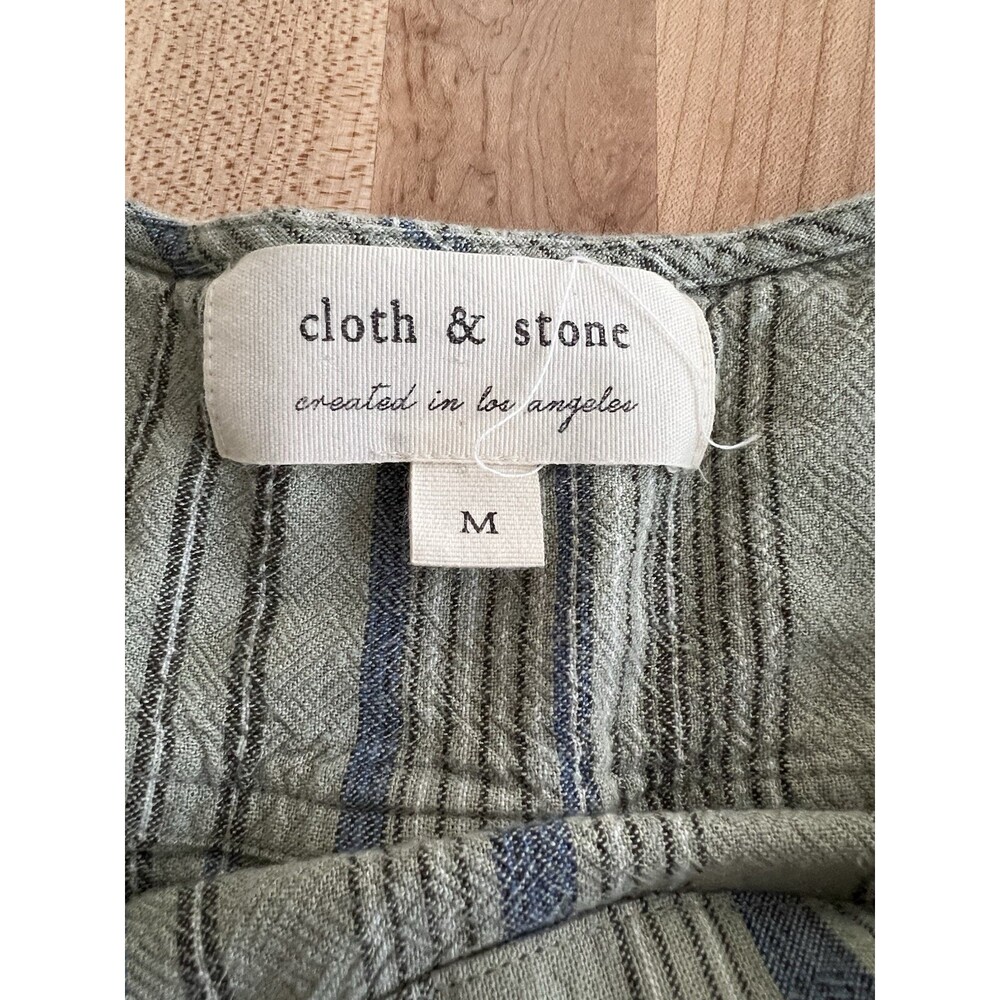 Cloth & Stone Short Sleeve Shirt Dress Button Back Linen Blend Green Stripe M - Picture 7 of 9